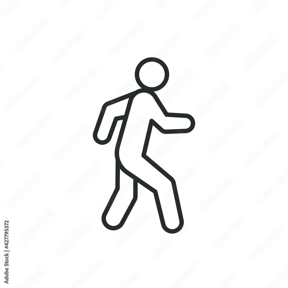 Walk line icon. Simple outline style. Pedestrian, man, pictogram, human, side, walkway concept symbol. Vector illustration isolated on white background. EPS 10. Walk line icon. Simple outline style. Pedestrian, man, pictogram, human, side, walkway concept symbol. Vector illustration isolated on white background. EPS 10.