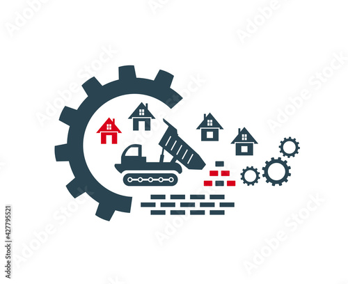 Vector illustration of the tractor icon, logo. Special and construction equipment. 