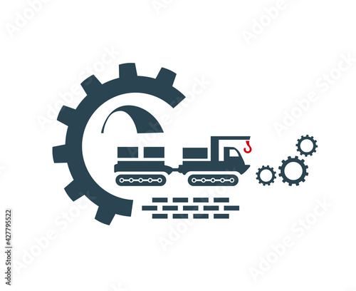 Vector illustration of the tractor icon, logo. Special and construction equipment. 