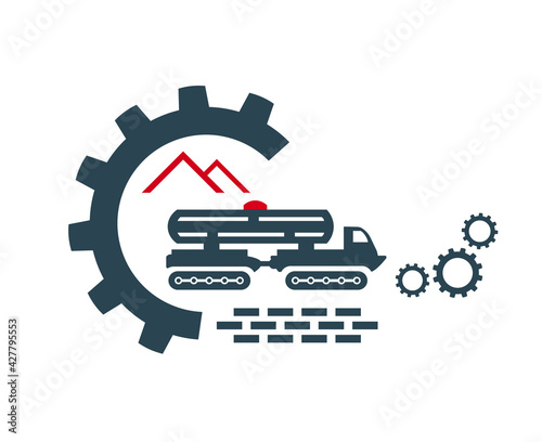 Vector illustration of the tractor icon, logo. Special and construction equipment. 