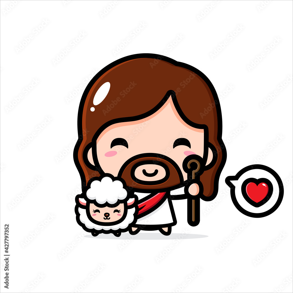 cute cartoon jesus vector design along with sheep cute cartoon jesus vector design along with sheep