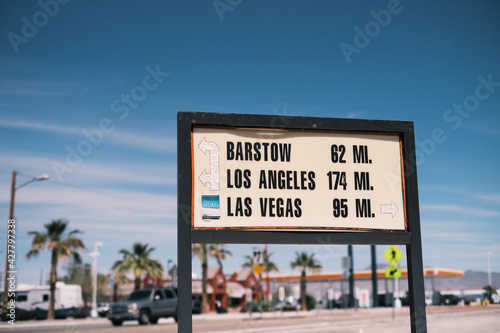Canvas Print Highway Sign showing miles to Vegas, LA, and Barstow