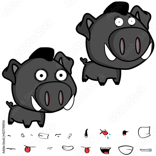 big head boar character cartoon expressions collection set in vector format