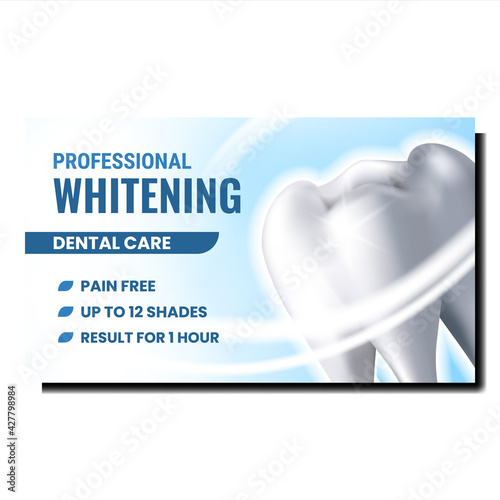 Professional Whitening Promotional Poster Vector. Tooth Whitening Dental Care Procedure Advertising Banner. Mouth Esthetic And Healthcare Process Stylish Concept Template Illustration