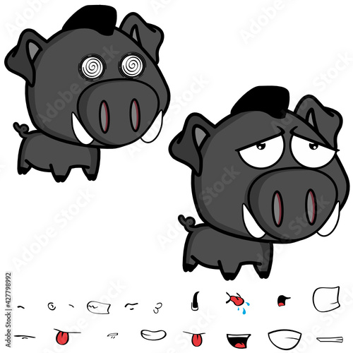 big head boar character cartoon expressions collection set in vector format