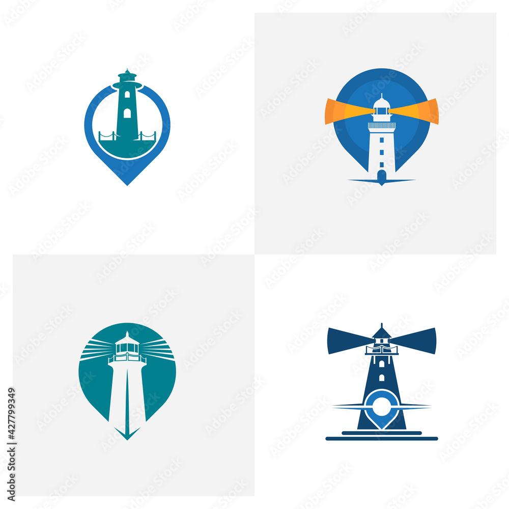 Set of Point Mercusuar logo design vector illustration, Creative Mercusuar logo design concept template, symbols icons