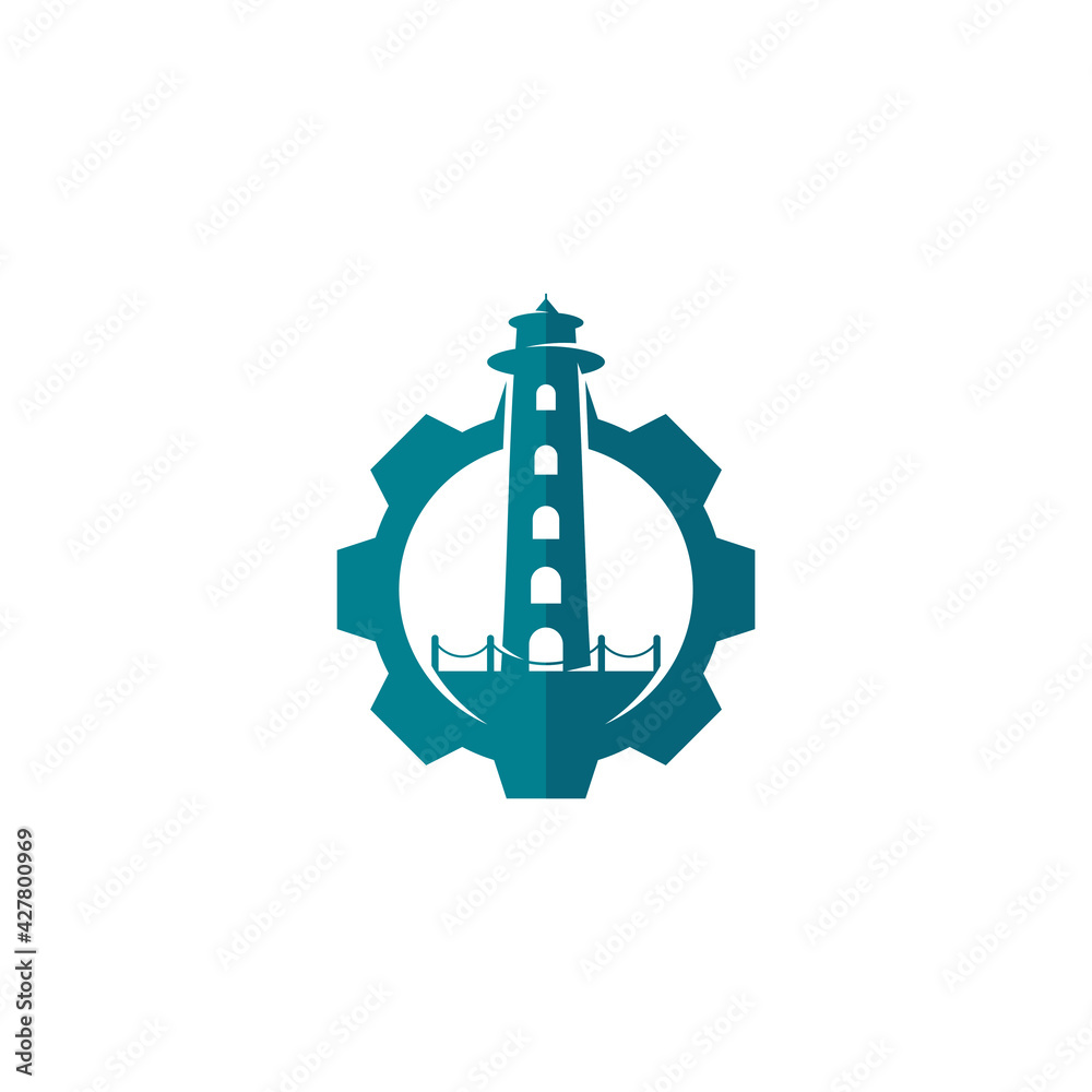 Gear Mercusuar logo design vector illustration, Creative Mercusuar logo design concept template, symbols icons
