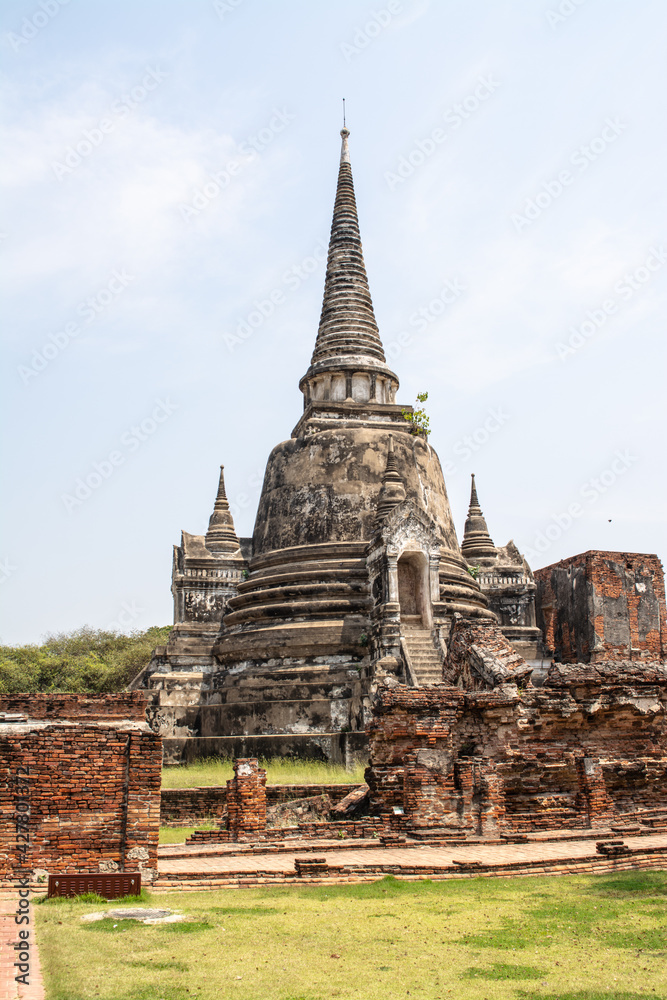 Old pagodas within Wat Phra Si Sanphet was the holiest temple in Ayutthaya that is ancient capital of Thailand 