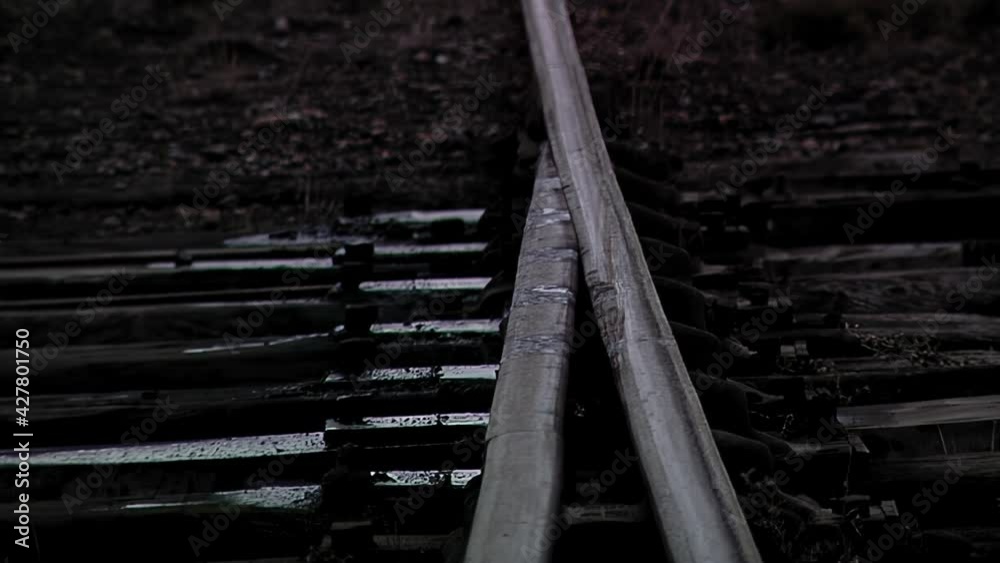Railway Switch on Railroad Tracks at Dawn.