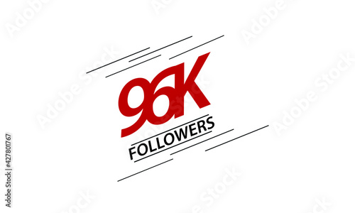 96K, 96.000 Followers Thank you red and black speed line logotype for social media, internet - vector photo