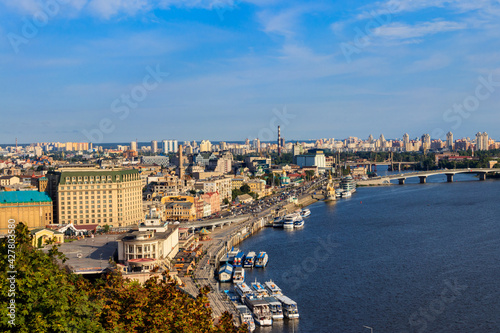 View of the Dnieper river and Kiev cityscape, Ukraine