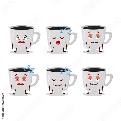 Cartoon character of coffee with sleepy expression