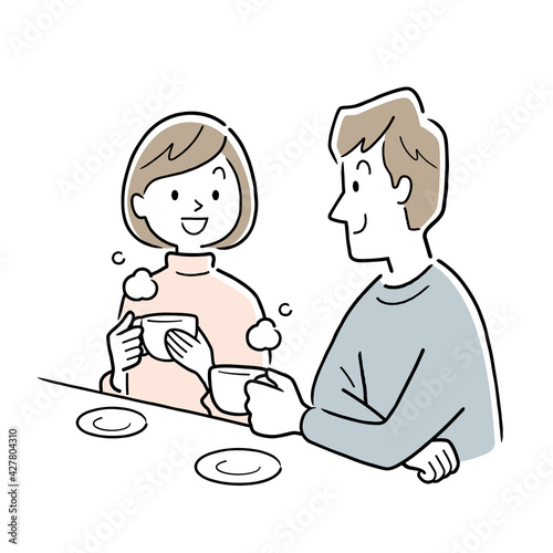 ベクターイラスト素材：飲み物を飲んでリラックスするカップル、夫婦
