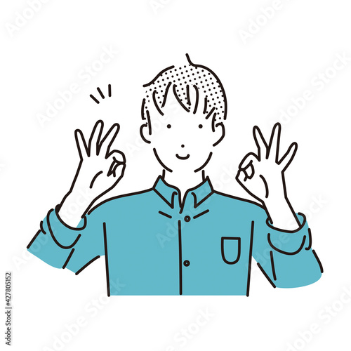 シンプル　イラスト　OKサインをする男性