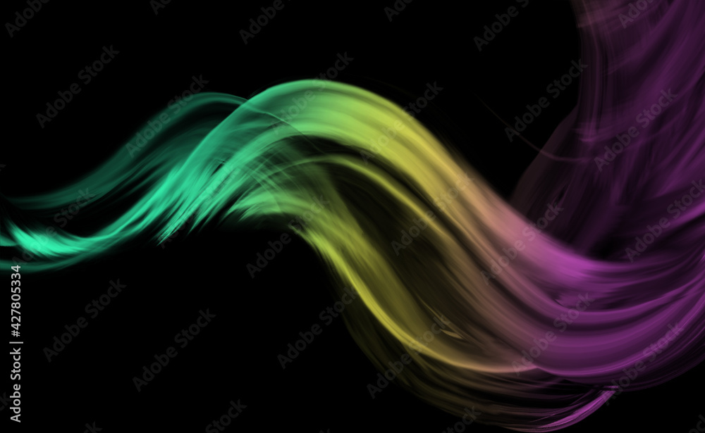 Naklejka premium 黒の背景にビビッドなカラーの煙。抽象的なテクスチャ。オーロラ。