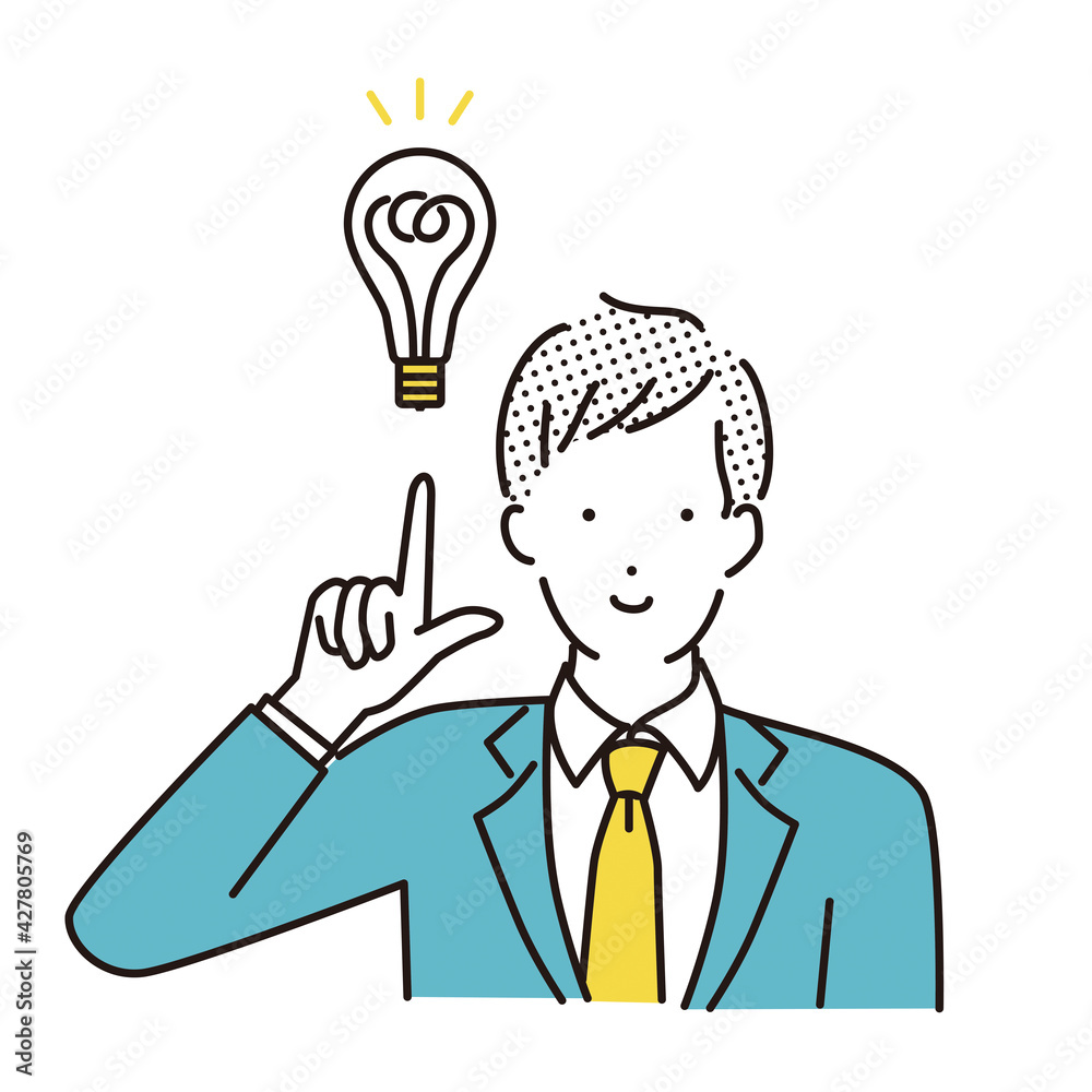 シンプル　イラスト　ひらめくビジネスマン