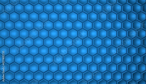 Textured geometric hexagonal background in blue color. Hexagonal cells. 3d rendering © Gellax