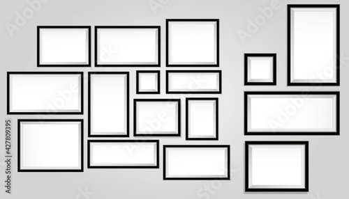 set of realistic wooden frame or blank photo frames template or mock up empty photo frame brown textured illustration. eps 10 vector