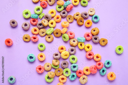 Cereal rings on color background