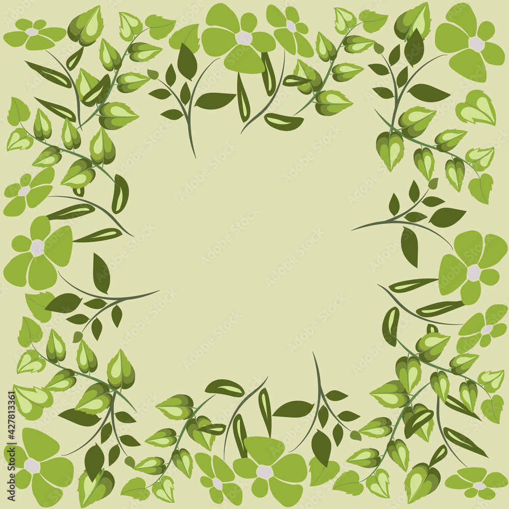 illustration of green flower frame
