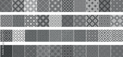 Universal different geometric seamless patterns. Endless vector texture can be used for wrapping wallpaper, pattern fills, web background,surface textures. Set of monochrome ornaments
