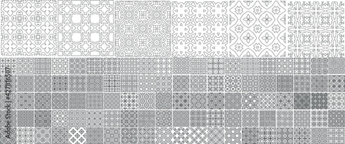 Universal different geometric seamless patterns. Endless vector texture can be used for wrapping wallpaper, pattern fills, web background,surface textures. Set of monochrome ornaments
