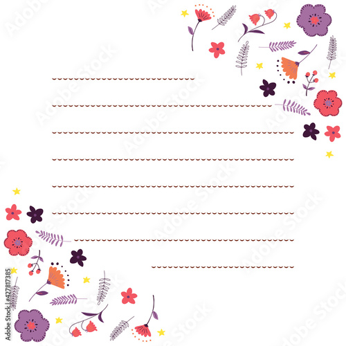 ピンクと紫のお花のお手紙フレーム東欧風
