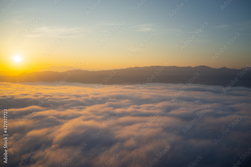 The sea of mist Ai Yerweng 088 Sunrise and sea of fog, view from AIYERWENG View Point at Yala, Thailand