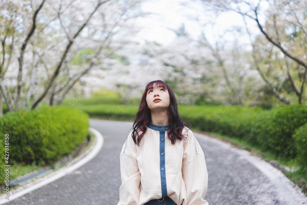 桜と女性 桜と女性