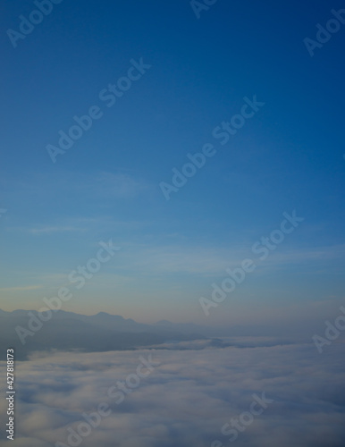 The sea of mist Ai Yerweng 097 Sunrise and sea of fog, view from AIYERWENG View Point at Yala, Thailand © kristsada