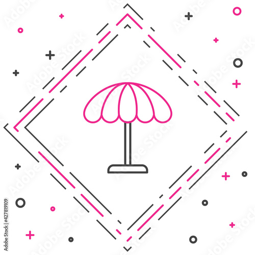 Line Sun protective umbrella for beach icon isolated on white background. Large parasol for outdoor space. Beach umbrella. Colorful outline concept. Vector Illustration