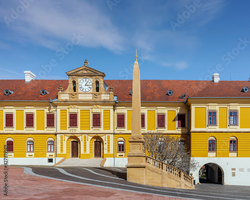 Unique view about the Pecs Basilica parish building  in springtime. Pecs is a beautiful city in Hungary. photo