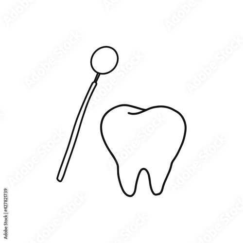 Dentist   s icon. Outline drawing  isolated on white background.
