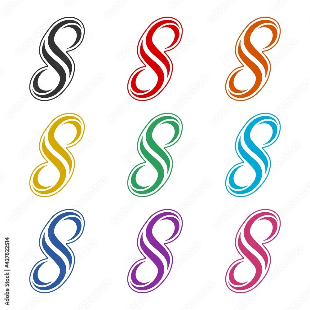 Initial letter S or number 8 logo isolated on white background color set Initial letter S or number 8 logo isolated on white background color set