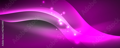 Shiny glowing neon wave  light lines abstract background. Magic energy and motion concept. Vector wallpaper template
