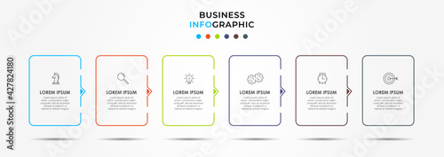 Vector Infographic design business template with icons and 6 options or steps. Can be used for process diagram, presentations, workflow layout, banner, flow chart, info graph