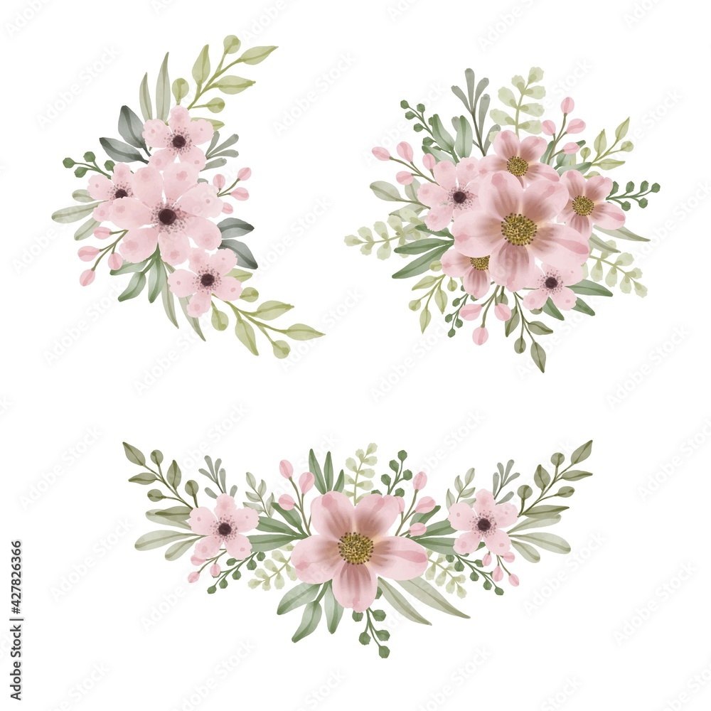 set watercolor flower frame of peach, peach watercolor flower background for greeting and wedding invitation card