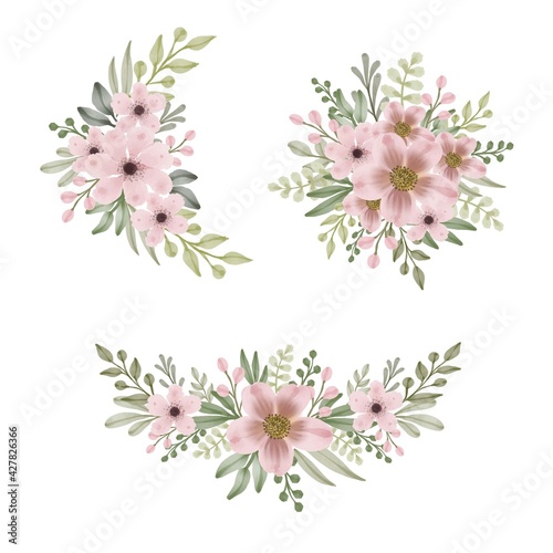 set watercolor flower frame of peach  peach watercolor flower background for greeting and wedding invitation card