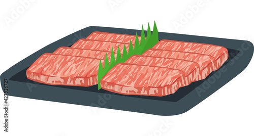 お皿に並んで置かれている牛肉のイメージイラスト