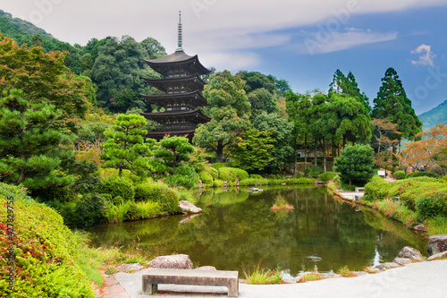 The 5-story pagoda  at Rurikoji Temple in Yamaguchi city, Japan. 