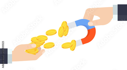 Hand of a businessman pulls money out of the hands