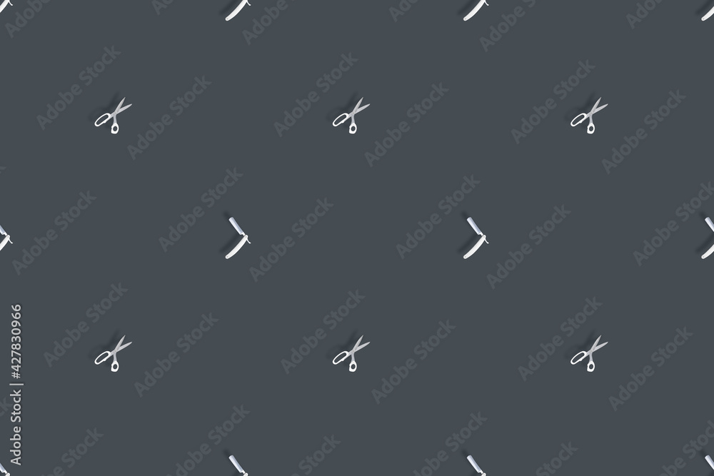 Seamless pattern on the theme of the barber shop. Background from a straight razor and hairdressing scissors. Seamless pattern on the theme of the barber shop. Background from a straight razor and hairdressing scissors.