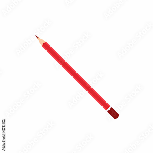Red pencil flat design vector icon cartoon style. Drawing tools isolated on white background. Graphic element for office and school concept. Hand draw design for education vector illustration