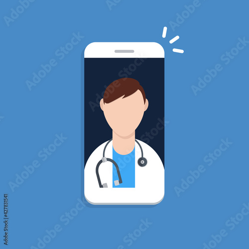 Telemedicine, smart phone with doctor on screen.