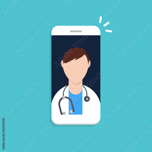 Telemedicine, smart phone with doctor on screen.