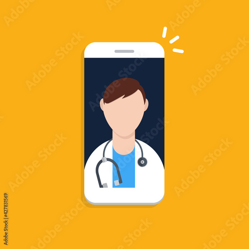 Telemedicine, smart phone with doctor on screen.