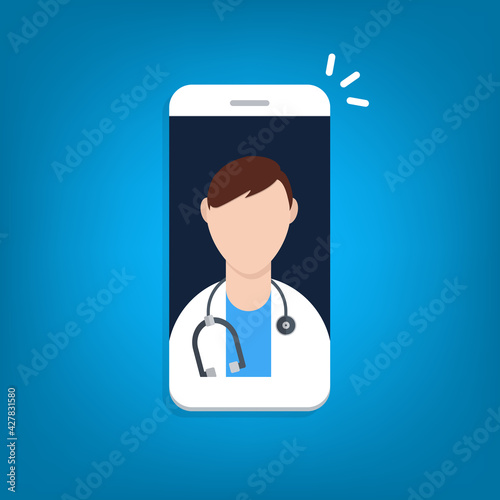 Telemedicine, smart phone with doctor on screen.