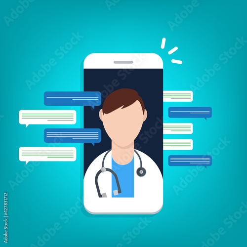 Telemedicine, smart phone with doctor on screen.