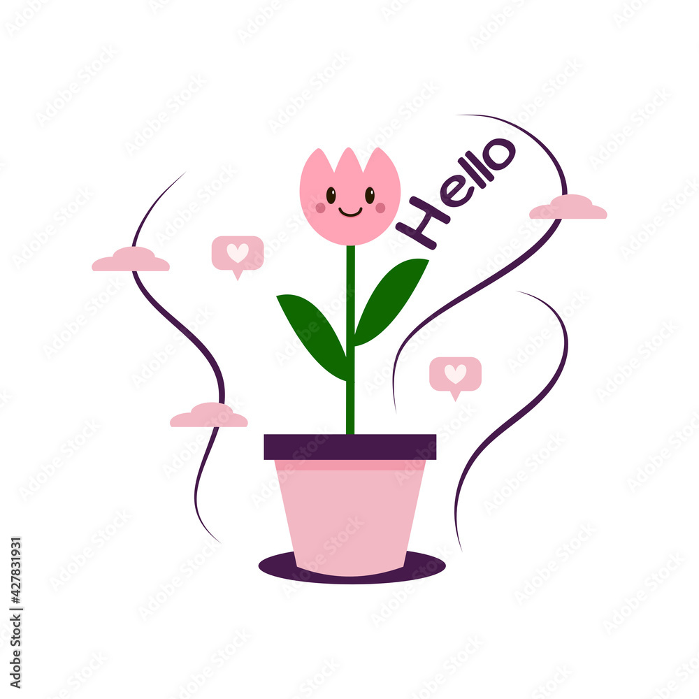 Obraz premium beautiful potted flowers. blooming in the spring comes. tulip flower planted in pot made in vector in kawaii style
