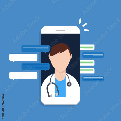 Telemedicine, smart phone with doctor on screen.